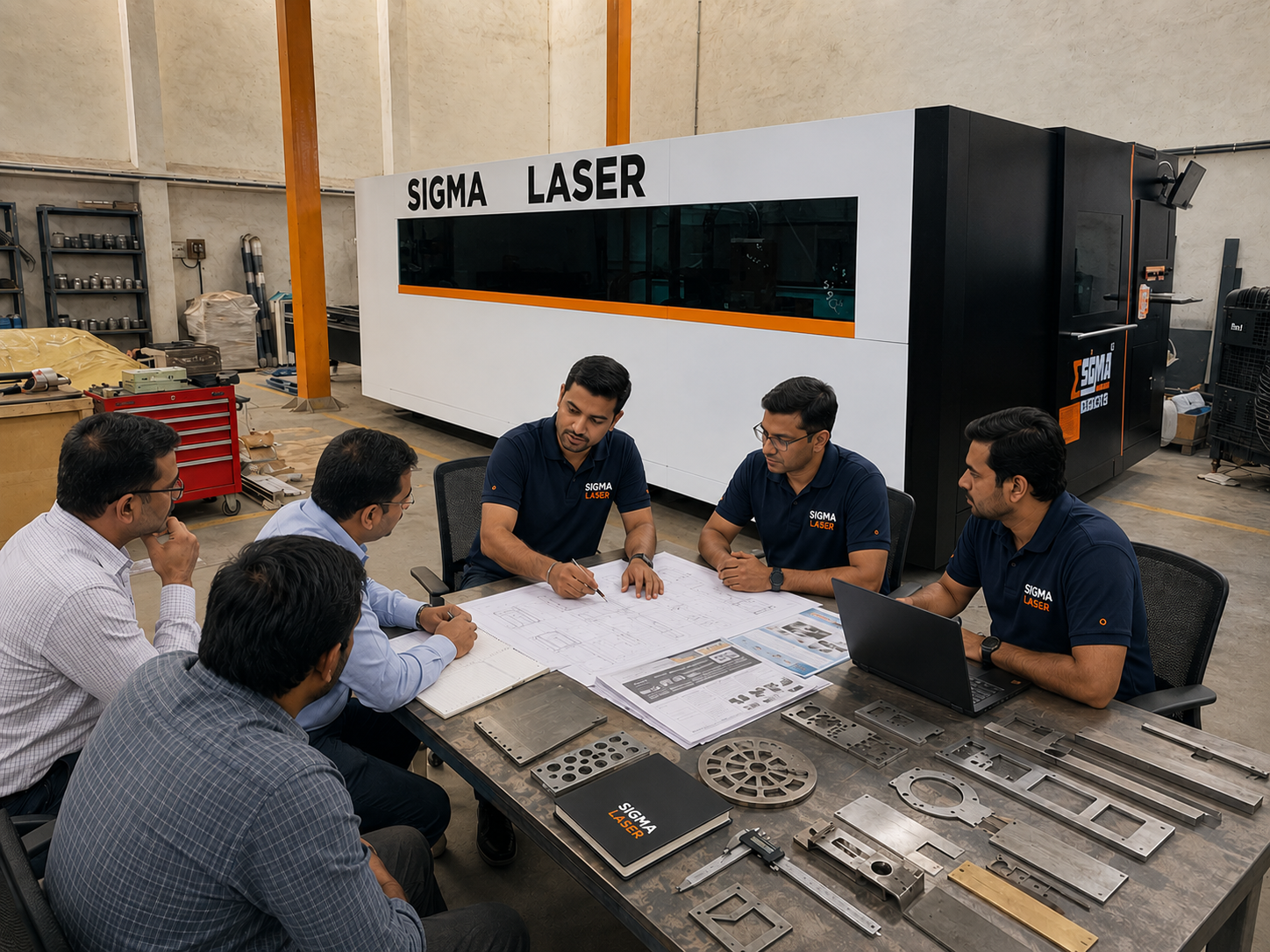 Fiber laser cutting machine cutting mild steel sheet at Sigma Laser India