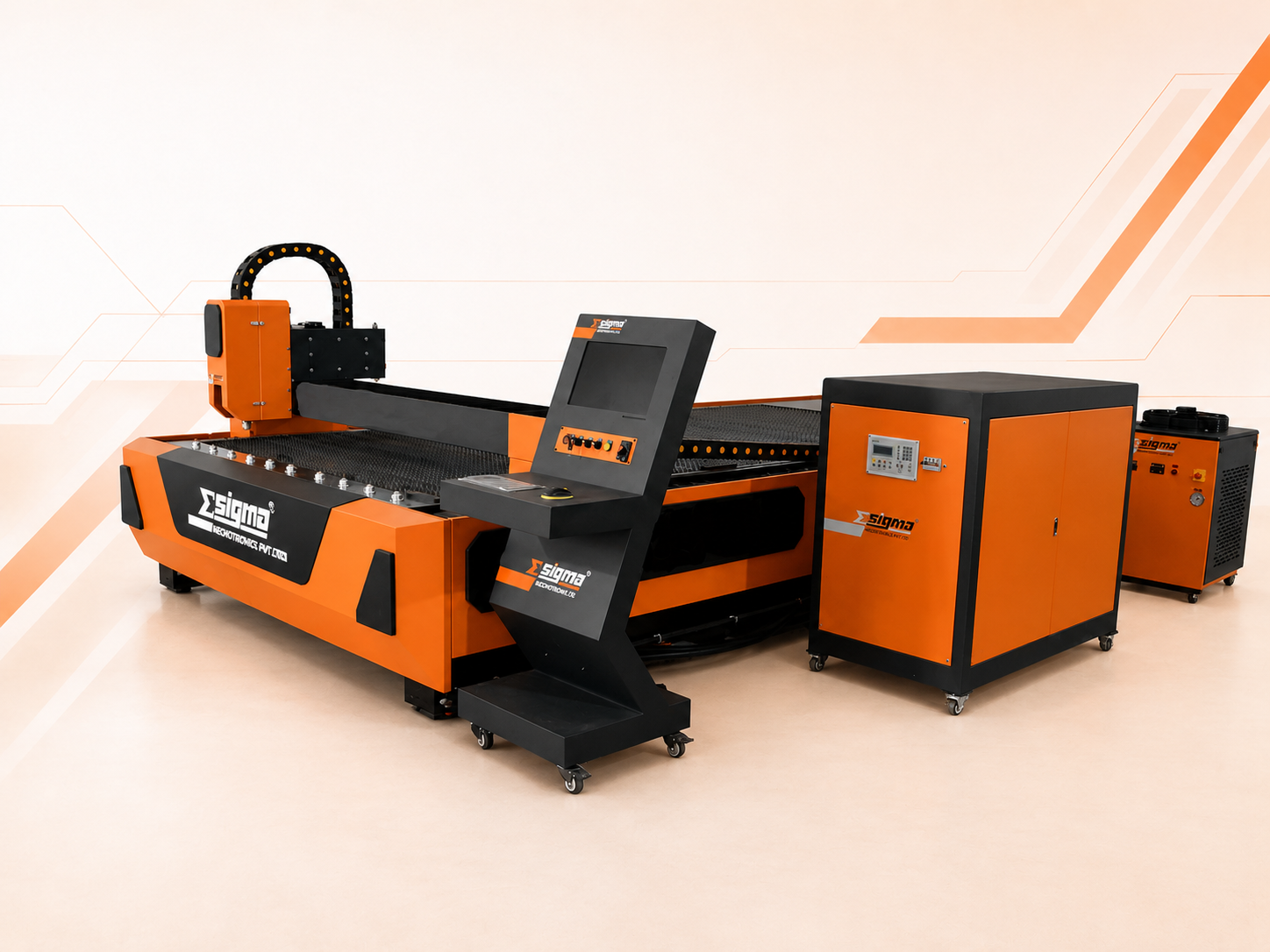 Fiber laser cutting machine cutting mild steel sheet at Sigma Laser India