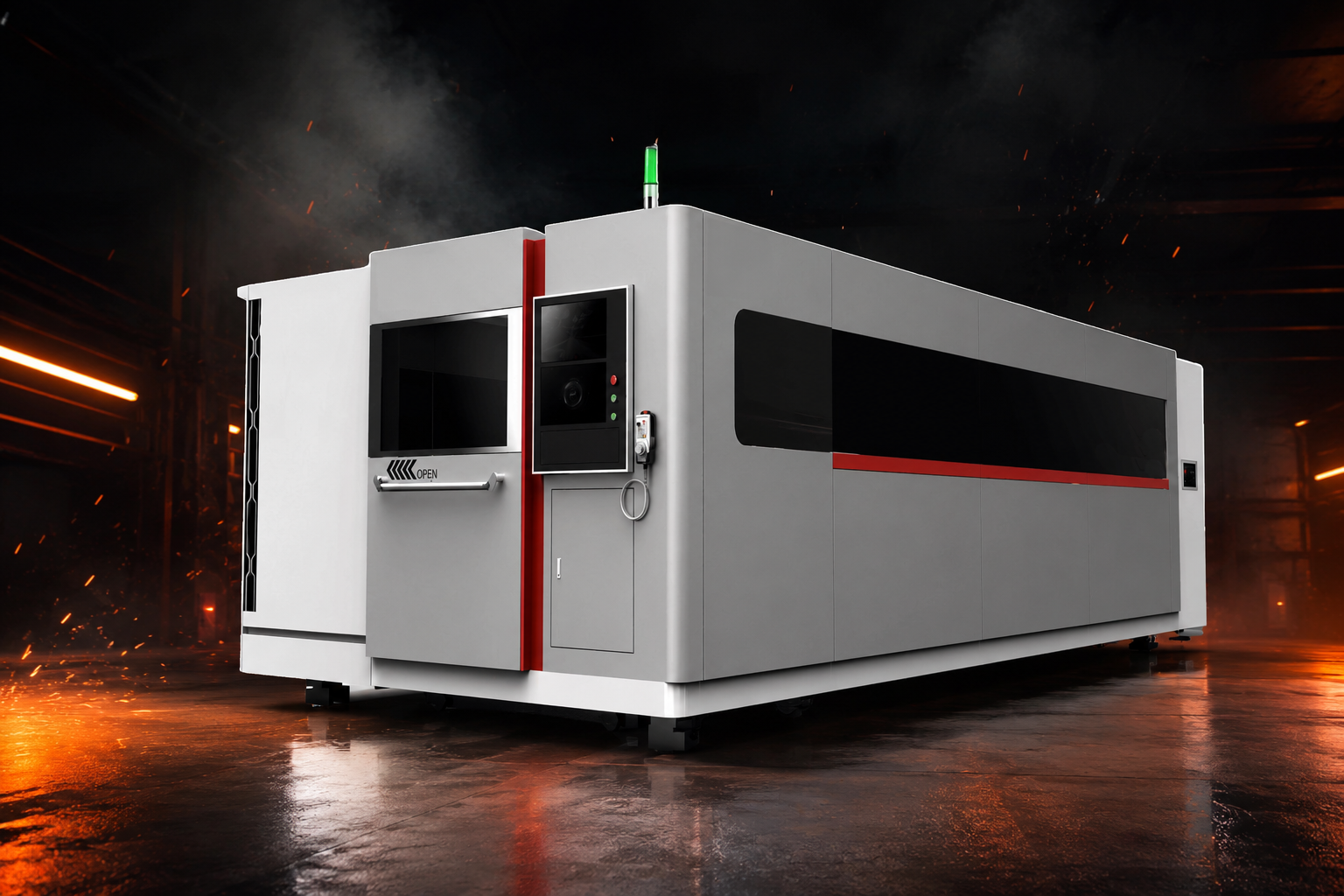 Fiber laser cutting machine cutting mild steel sheet at Sigma Laser India